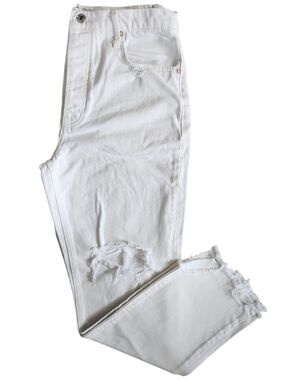 We The Free White Distressed Jeans | Raw Hem Straight Leg High Rise